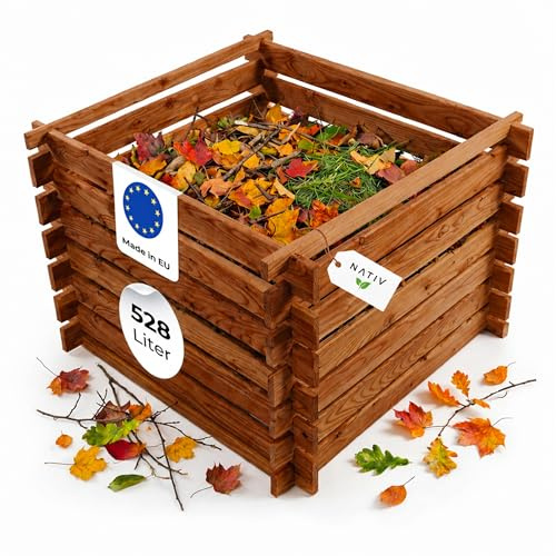 Nativ Holzkomposter braun, Komposter aus Lärchenholz, Gartenkomposter, Steckkomposter für Gartenabfälle, Laub und Rasenschnitt, Kompostsilo Holz für Garten, Beet und nachhaltige Kompostierung zuhause