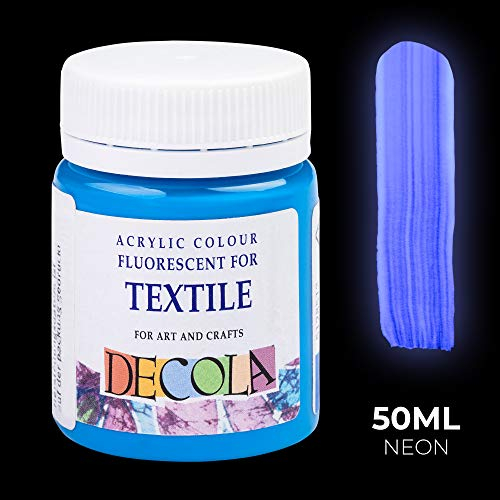 Decola Nevskaya Palitra Fluoreszierende Textilfarbe Blau | 50 ml Acryl Neon-Farbe mit Glow-Effekt unter Schwarzlicht (UV-Licht) | Qualität