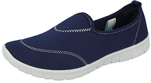 Solewish Women Slip On Memory Foam Flexi Walk Sports Pumps (5 UK, Navy Blue)
