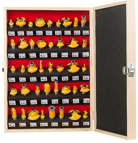 MAYLINE 1/2 Inch Shank Router Bits Set 41 PCS, Woodwork Milling Trimming Groving Cutter, Wood Miter Carbide CNC Cutting Tool for Doors Tables Shelves DIY Woodwork(Yellow)