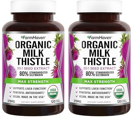 FarmHaven USDA Organic Milk Thistle Capsules | 30X Concentrated Seed Extract & 80% Silymarin Standardized - Supports Liver Function and Overall Health | Non-GMO | 240 Vegan Capsules