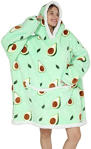 JOJJJOJ - Manta con capucha de gran tamaño con bolsillo gigante, cómoda manta de forro polar con capucha, sudadera abrigada para mujeres, hombres, adolescentes, como regalo, avocado