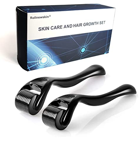 Derma roller für Bart Haare Haut Gesicht, 2Pack (0.5mm+1.0mm) 540 Titanium Mikronadeln - Selbstpflege Geschenke für Männer und Frauen Gesichtshautpflege Tools