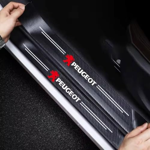 4 Piezas Protectores de Umbral de Puerta de Coche de Fibra de Carbono para Peugeot 208 2008 207 301 308 408 4008 508 5008 Rifter, Decoración para Estribos de Coche Pegatinas A