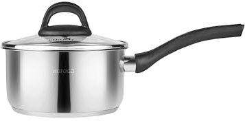 KARACA Gastro - Cazo para leche (18 cm, acero inoxidable 304, con tapa, distribución mejorada del calor y revestimiento de teflón de larga duración)