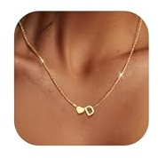 LOLIAS Collar Inicial Corazón para Mujer - Letra y Nombre en Oro - Acero Inoxidable - Colgante Pequeño Personalizado - Regalos para Mujeres y Niñas