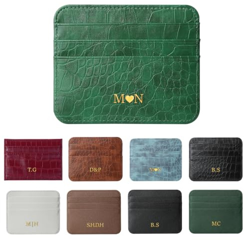 DJAFS Personalized Gold Silver Initial letters Credit Card Holder Wallet for women, Customized Cute PU Leather Ultra Minimalist Wallet, Thin Slim Card Case Protector, Front Pocket Wallets for Men