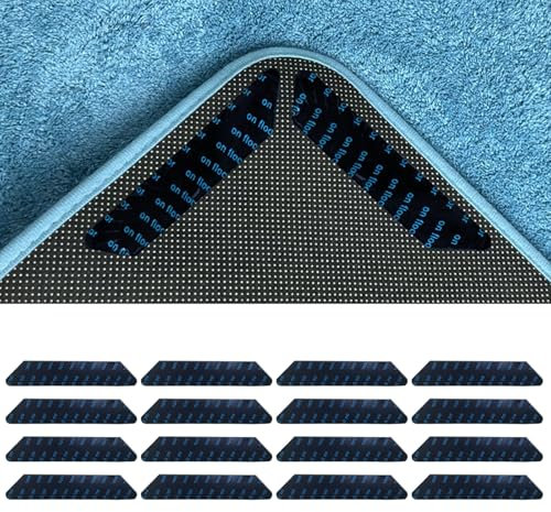 WOLMIK Rug Gripper - 16 PCS Washable & Reusable Rug Grippers for Laminate, Hardwood Floor, Suitable Carpet Grippers for Marble, Wooden Floors & for all types & sizes of Rugs