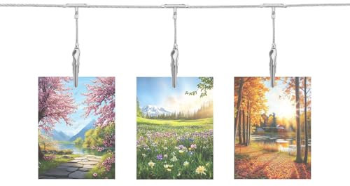 QUARKZMAN Cavo in Acciaio per Appendere al Muro con 12 Clip a Coccodrillo, 5Ft Cornice per Foto Appese Decorative per Appendere Foto Note Cartoline Arte Argento