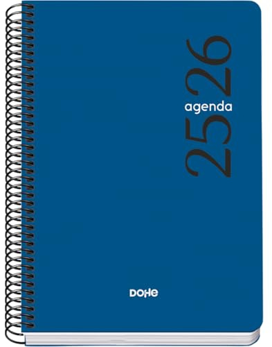 Dohe - Agenda Scolaire 2025 2026 - Semaine Vue, Taille A5 (15x21 cm), Espagnol et Anglais, Septembre à Juin, Fermeture à Spirale, Couverture Flexible - ESENCIAL Bleu