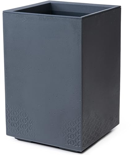 KONZEPT Großer und hoch Pflanzkübel auf Rollen, 40x40x60 cm, für innen und außen, quadratisch, anthrazit in Beton-Optik, aus Kunststoff, mobil – ideal für Garten, Terrasse, Balkon und Wohnräume