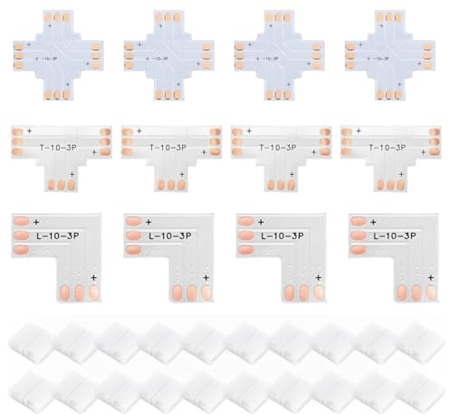 NHQZ Kit Conector Montaje Led 32 Piezas, Conectores Tiras Led 3 Pines, Conector Cinta Led, Conector Tira Led, Conector Cinta Led 3 Pines,Tira Led Exterior,Conector Tira Led