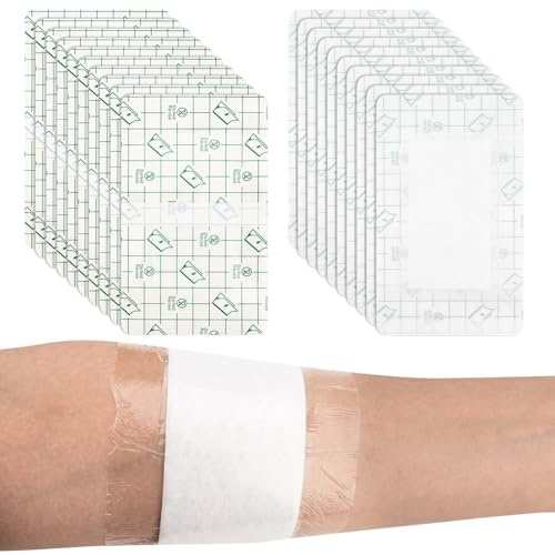 20 Stück Wasserdicht Transparent Bandage, 9 x 15 cm Duschpflaster Wasserfest Pflaster, Starker Halt, Wundverband mit Saugfähigem Baumwollkissen für Schwimmen Dusche Sport Tattoo