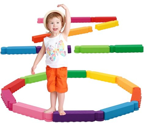 Poutre D'équilibre pour Enfants, Pierres d'Équilibre 10 Parcours Motricité Antidérapantes Exterieur & Intérieur, Favorise l'équilibre et la Motricité Chez pour Enfants 3 4 5 Ans