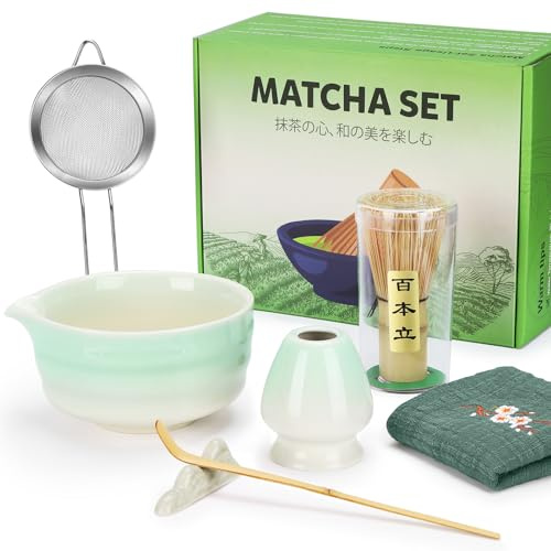 Matcha Kit, 7 Pcs Matcha Set con Frusta Matcha, Matcha Bowl e Cucchiaio, Matcha Kit per Gli Amanti di Matcha che Fanno Colazione, Latte, Strumento Ideale per Principianti di Matcha