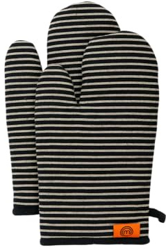 MasterChef Guanti da Forno, Presine Cucina alta Temperatura en Cotone, con Logo Oficial, Pratico Occhiello, 100% Cotone, Lavabile in Lavatrice, Taglia Unica, Nero