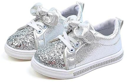 Scarpe da Bambina con Glitter, Rosa Oro Silver, Sneakers Casual Slip on, Suola in Gomma Antiscivolo (Silver, Sistema Taglie Calzature EU, Bimbo (0-5 Anni), Numero, Media, 24)