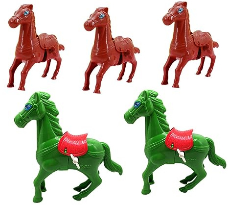 HONMEET 5pcs Wind-up Jumping Horse Toys for Kids Plastic Cartoon Wind-up Animal Toy Encouraging Crawling and Walking Gift for Toddlers Random Color