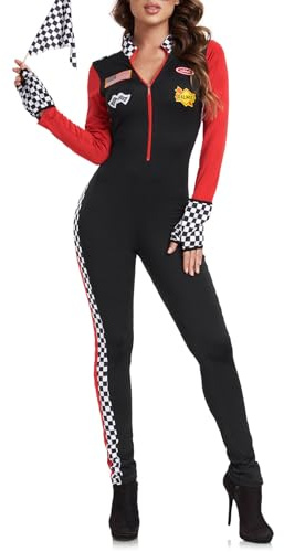 ThreeH Costume sexy de pilote de course Combinaison de pilote de course pour femme COS avec gants Fermeture à glissière Coupe ajustée