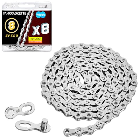 Wicbb 6/7/8-fach Fahrradkette 116 Glieder mit Kettenschloss Silber