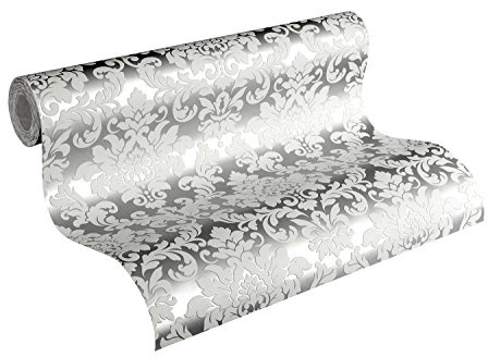 Thomas Vliestapete mit Ornamenten Tapete neo barock 10,05 m x 0,53 m weiß silberfarben weiß Made in Germany TLT002