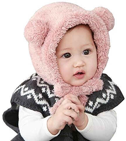 Cheerlife Baby Mütze Bär Tiermütze Winter Ohrenschutz Jungen Mädchen Wintermütze (Pink)