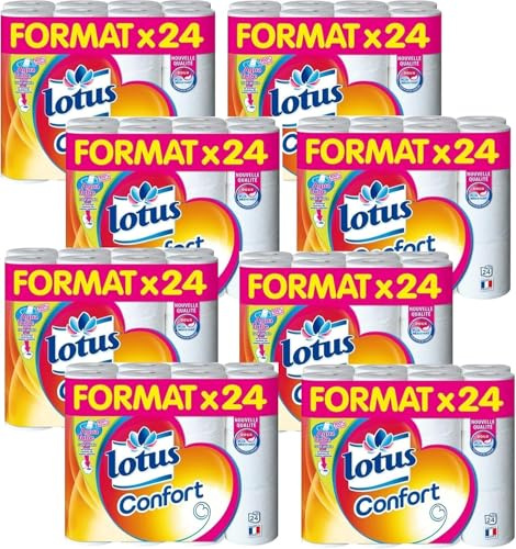 Lotus Confort papier toilette BLANC rouleaux hygiénique doux et résistante Aquatube (24 rouleaux)