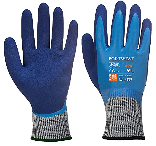 Portwest Guante Anti-Corte Liquid Pro Hr, Tamaño: M, Color: Azul, AP81B4RM