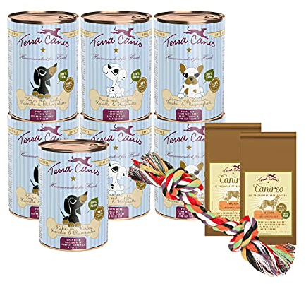 Terra Canis Kennenlernpaket M - Welpe, 7x400g, 2X 10g Canireo & Goodie I Premium Hundefutter in 100% Lebensmittelqualität Aller Rohstoffe I Reichhaltig & gesund I Allergenarm & glutenfrei
