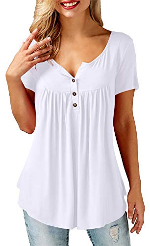 Florboom Ladies Short Sleeved Holiday Tunic Tops Pleated Shirts White Size 18 20