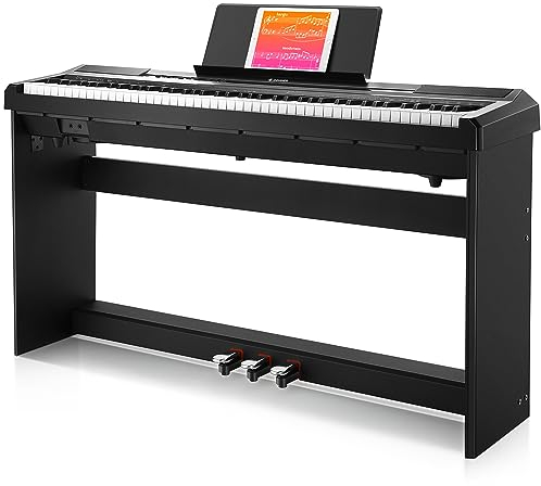 Donner Digital Piano Keyboard 88 Keys Weighted Semi with Piano Stand, Beginner Electric Piano Full Size with Triple Pedal, DEP-10S