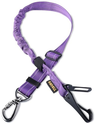 AUBELL Dog Seat Belt for Car,Updated 3-in-1 Adjustable Reflective Bungee Heavy Duty Dog Car Harness Tether with Clip Hook Latch & Buckle,Swivel Zinc Alloy Carabiner,Purple