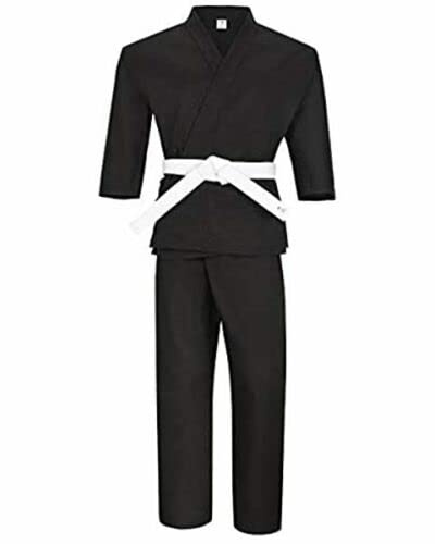 TMA Martial Arts Karate Elastic Drawstring Uniform for Kids & Adult Lightweight Student Gi with Free Belt (Black, 000)