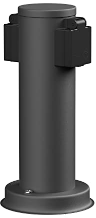 ledscom.de Garten Steckdosensäule PORU für außen, IP44, 2-Fach, Edelstahl, anthrazit, rund, 27 cm