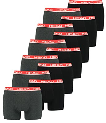 HEAD Herren Basic Boxer Pant Shorts Unterwäsche Unterhose 12 er Pack, Farbe:011 - Grey/Red, Bekleidungsgröße:XL