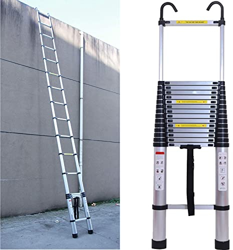 Échelle télescopique de 6,2 m, en aluminium, avec 2 crochets, extensible, polyvalente, facile à utiliser, charge maximale de 150 kg, argenté