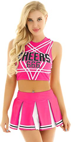 iiniim Femme Déguisement Pom-pom Girl Robe De Danse Cheerleading Débardeur Jupe Uniforme Pom Pom Girl Carnaval Halloween Performance Cosplay Rose Vif M