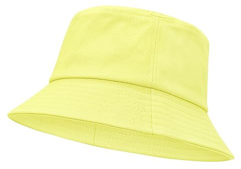 Durio Sonnenhut Kinder Fischerhut Sonnenhut Baby Mit Breiter Krempe Sonnenhut Baumwoll Faltbar für Mädchen Jungen Gelb M