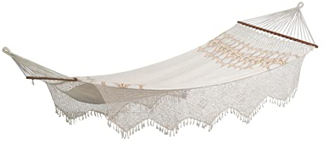 AMAZONAS Palacio Boho XXL Stabhängematte, traditionelle handgemacht brasilianische Hängematte aus 100% Baumwolle, 200 kg Belastbarkeit, 240 x 160 cm Liegefläche, für Balkon Terasse Garten