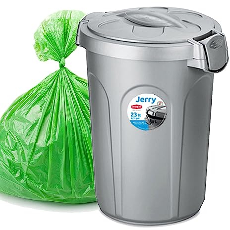 Home Centre Indoor Outdoor Clip On Locking Lid Grey 23 Litre Plastic Waterproof Waste Bin Garden Garage Office Kitchen Home Suitable Dustbin Sturdy Heavy Duty Rubbish Recycle Sortation