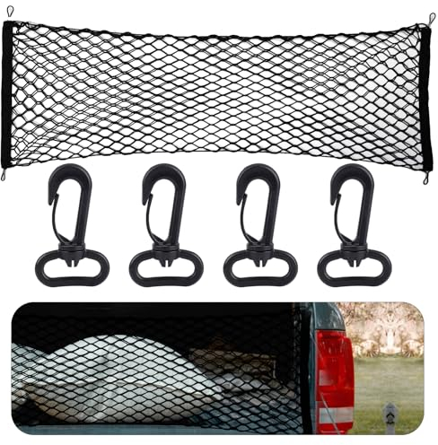 Gepäcknetz für Pickup LKW Ladefläche, 130 x 45 cm LKW Gepäcknetz Auto Ladenetz Abdeckung Organizer Halter Aufbewahrung mit 4 Haken LKW Ladeflächen Zubehör (Schwarz)