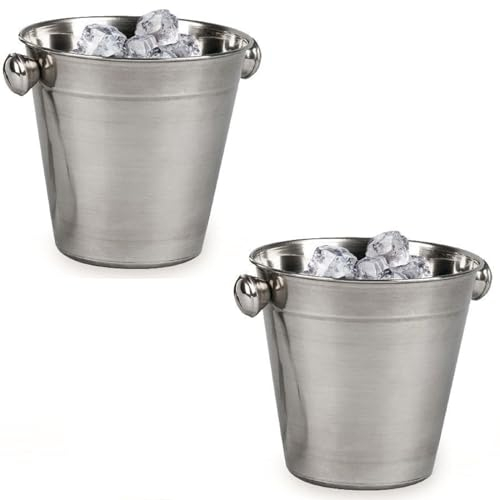 Acan Tradineur - Confezione da 2 secchielli in acciaio inox, diametro 14 cm, secchiello per cubetti di ghiaccio con manici, finitura opaca, contenitore per raffreddare bottiglie, bevande, champagne,