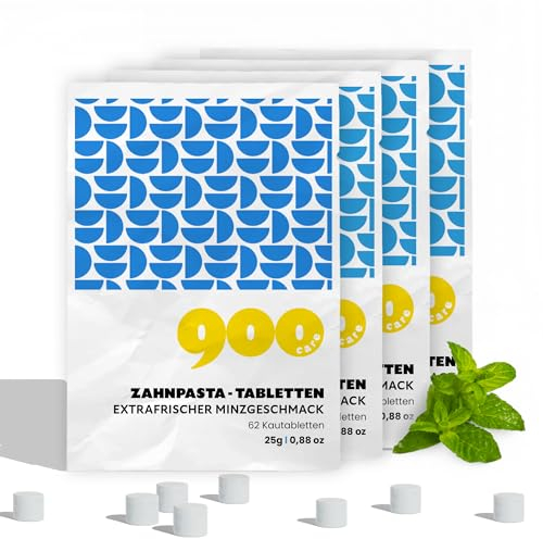 900.care - Zahnpflege Tabs - 248 Tabs für 4 Monate - Sanfte Minznote - Mit Fluorid gegen Karies, für Weiße Zähne und Zahnfleischschutz - Natürliche Formel