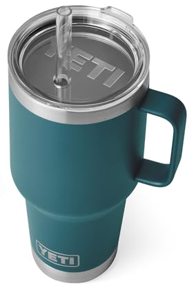 YETI Rambler 35 oz Tumbler with Handle and Straw Lid, Travel Mug Water Tumbler, Vacuum Insulated Cup with Handle, Stainless Steel, Agave Teal