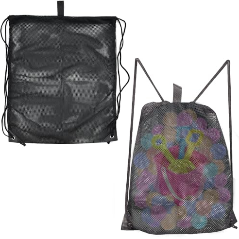 GOLRISEN 2 Stk Mesh Strandtasche Kordelzug Turnbeutel Netz Balltasche Rucksack Gym Bag Nylon Sportbeutel Mesh Rucksäcke mit Verstellbar Kordelzug für Fitness Schwimmen Strand Reisen (40*50cm+45*60cm)