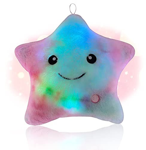 Shengou Weihnachten Kissen Stern LED, Kinder kuschelkissen LED, Kinder Kissen Deko, Leuchtendes Sternenkissen, Sternkissen Flauschiges, für Weihnachten,Geburtstag,Schlafzimmer Deko