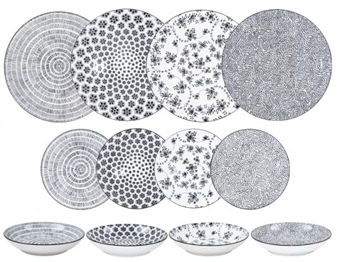 IBILI - Service de table 12 pièces Armonia noir, assiettes en porcelaine pour 4 personnes