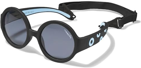 Mausito Baby solglasögon 6–24 månader pojkar jämförbara barnsolglasögon 100 % UV-skydd BIEGSAM solglasögon med skadliga ämnen barn med band I europeisk design för barn tillverkade, svart