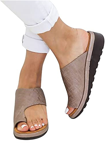 KUIH Orthopedic Bunion Corrector Sandals for Women - Wedge Heel Cushion Walking Open Toe Post Thong Slippers Summer Shoes Clearance