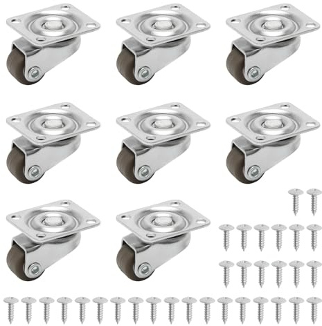 Castor Wheels, 8 Pack 0.5inch Mini Small Wheels for Kitchen Appliances Low Profile 360°Swivel Trolley Wheel Rubber Silent Casters for Furniture, DIY Project, Luggage, Mobile Tray, Small Appliances